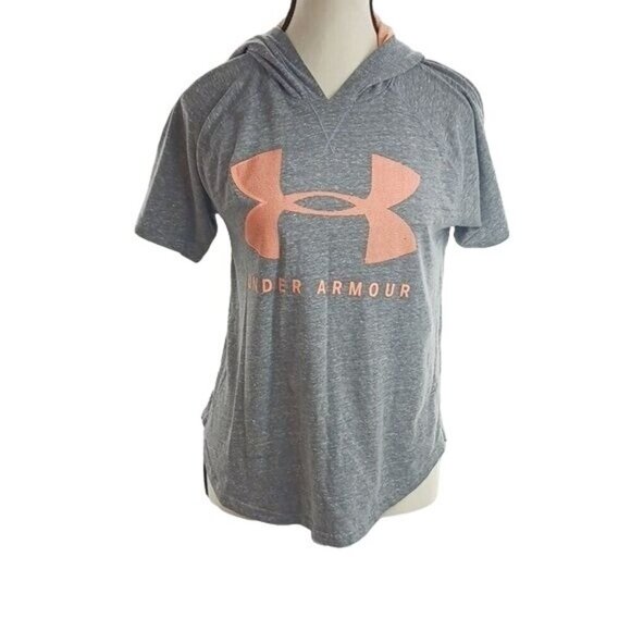 Under Armour Womens Small Gray Short Sleeve Hoodie Logo Athletic Shirt - Picture 1 of 6